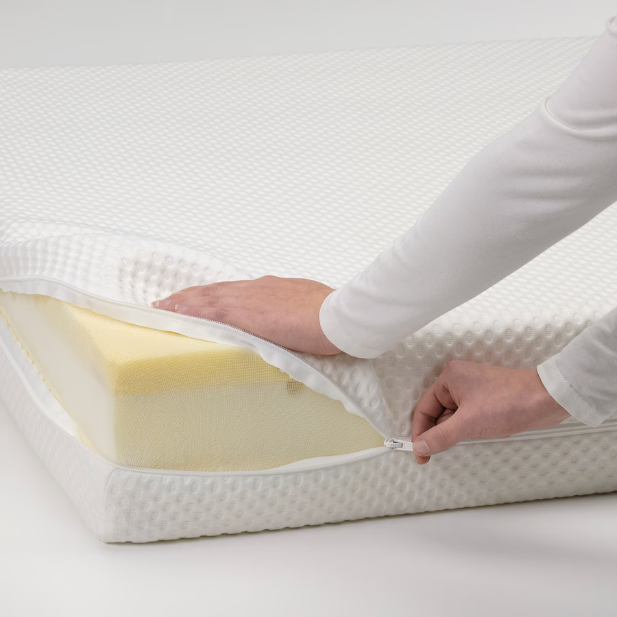 memory foam mattress with sheet unzipped