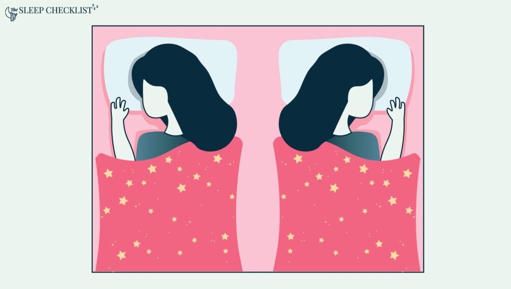 2 illustration of woman sleeping on left and right side